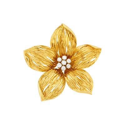Lot 12 - Gold and Diamond Flower Brooch