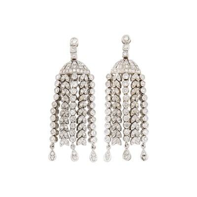 Lot 93 - Pair of Platinum and Diamond Tassel Pendant-Earclips