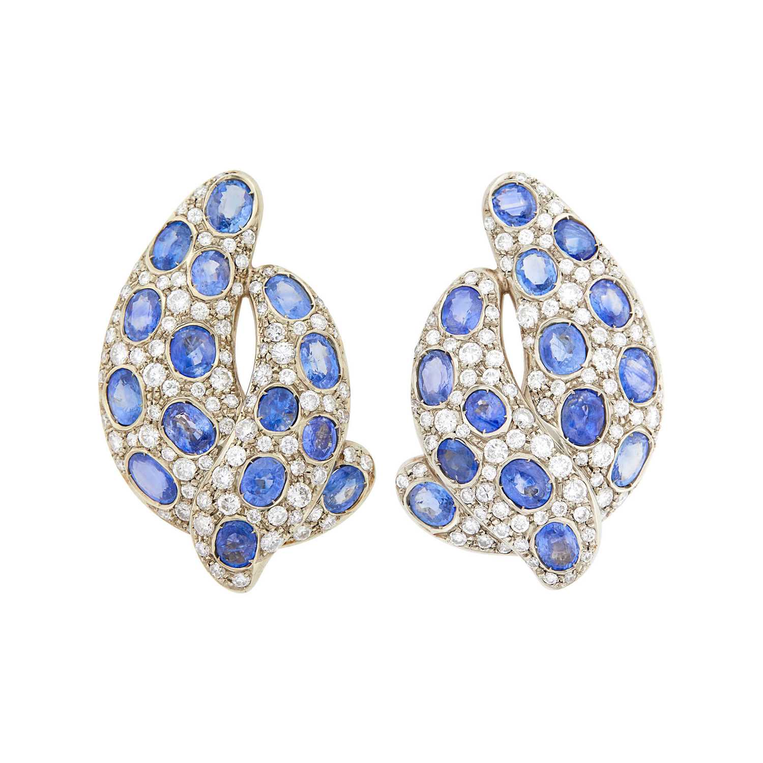 Lot 117 - Pair of White Gold, Sapphire and Diamond Earclips
