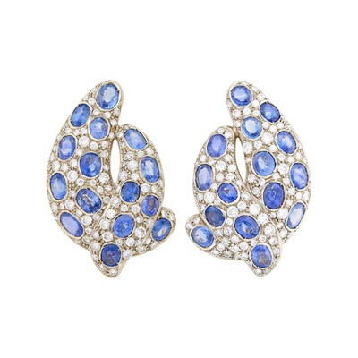 Lot 117 - Pair of White Gold, Sapphire and Diamond Earclips