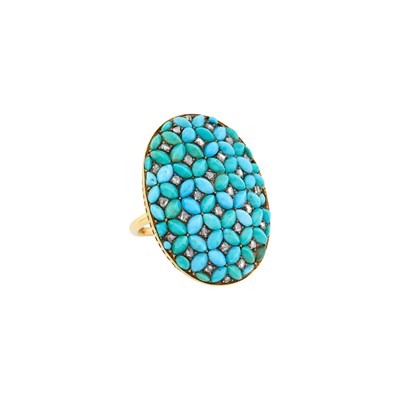 Lot 28 - Antique Gold, Turquoise and Diamond Ring