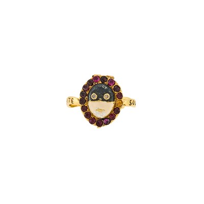 Lot 2151 - High Karat Gold, Enamel, Ruby and Diamond Carnival Ring