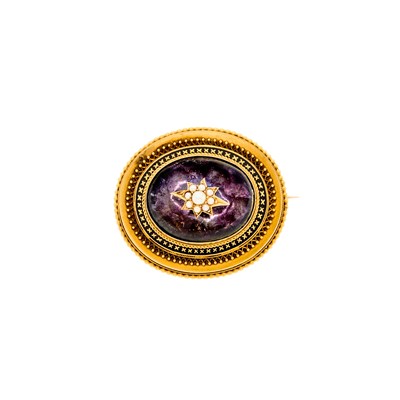 Lot 1171 - Antique Gold, Enamel, Amethyst and Split Pearl Mourning Pendant-Brooch