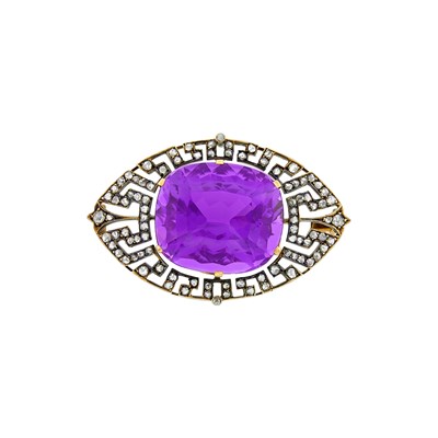 Lot 81 - Antique Silver, Gold, Amethyst and Diamond Brooch