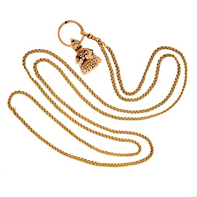 Lot 1170 - Antique Low Karat Gold, Chalcedony and Intaglio Lover's Eye Compartment Pendant-Fob with Gold Chain Necklace