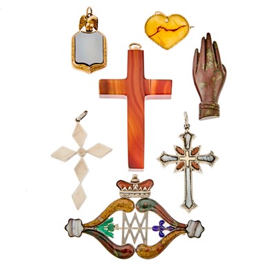 Lot 1206 - Group of Silver, Low Karat Gold, Scottish Agate, Bloodstone and Enamel Jewelry