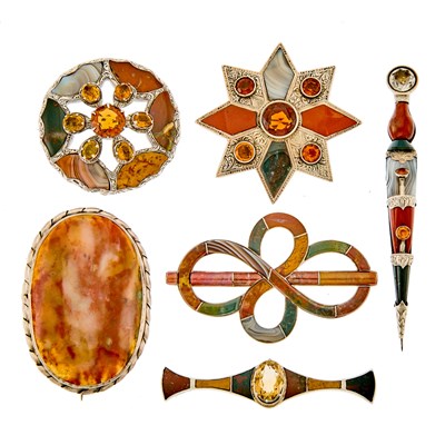Lot 1205 - Group of Silver, Scottish Agate and Colored Stone Jewelry