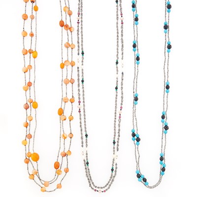 Lot 1288 - Group of Metal, Colored Stone Bead and Cultured Pearl Necklaces
