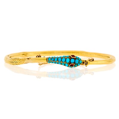 Lot 2131 - Antique Gold and Turquoise Snake Bracelet