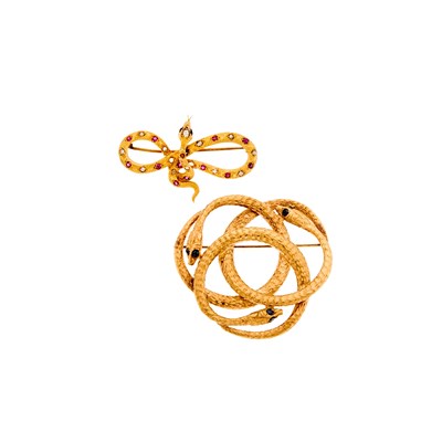 Lot 2067 - Two Gold and Gem-Set Serpent Brooches