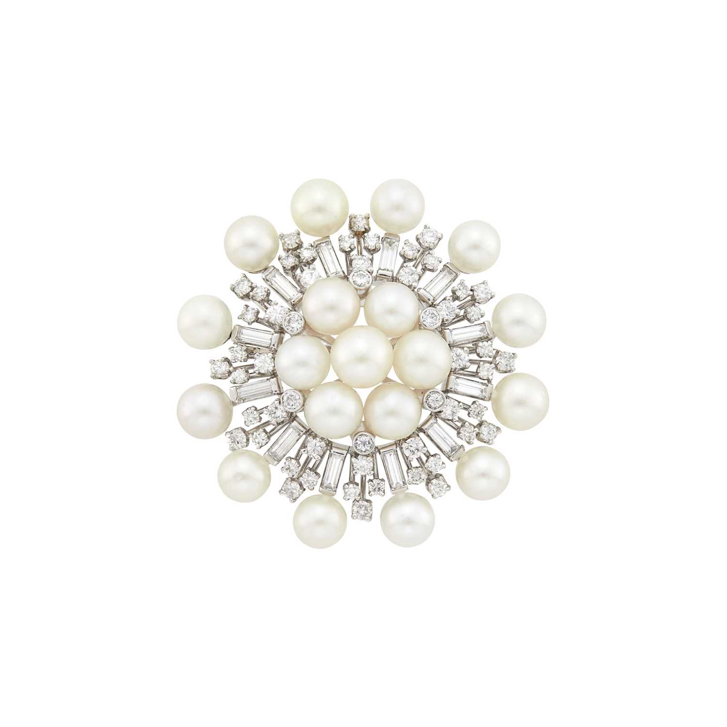 Lot 124 - Platinum, Cultured Pearl and Diamond Brooch