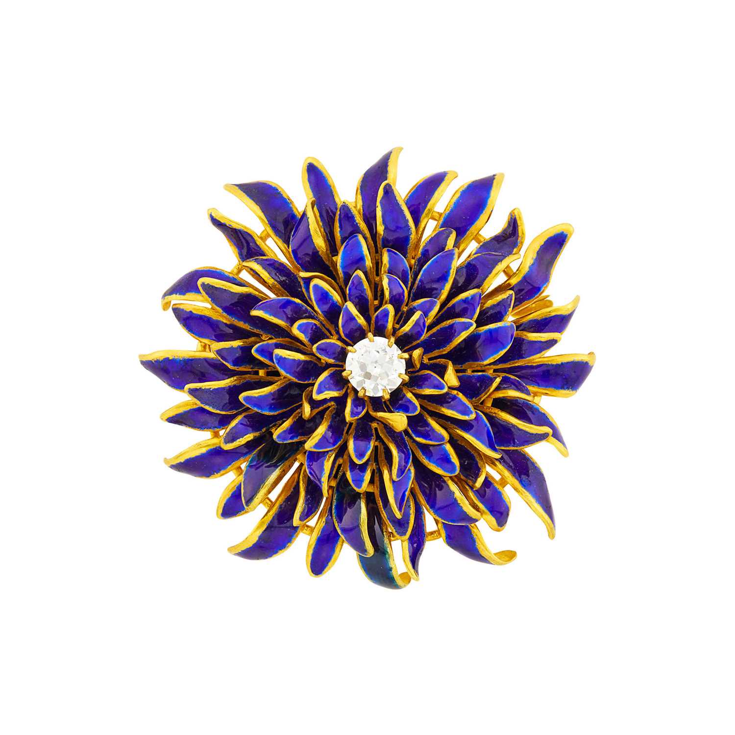 Lot 166 - Gold, Blue Enamel and Diamond Flower Pendant-Brooch