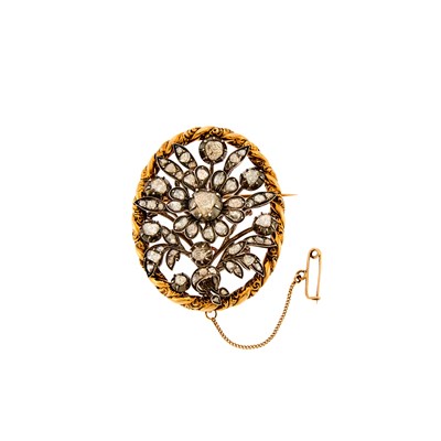 Lot 1176 - Antique Silver, Gold and Diamond Flower Brooch, France