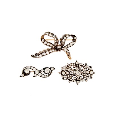 Lot 1180 - Three Silver, Gold, Diamond and Baroque Pearl Brooches