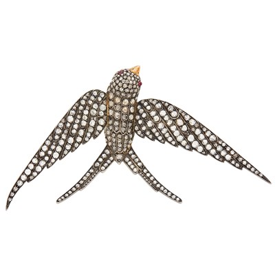 Lot 89 - Silver, Gold and Diamond Swallow Clip