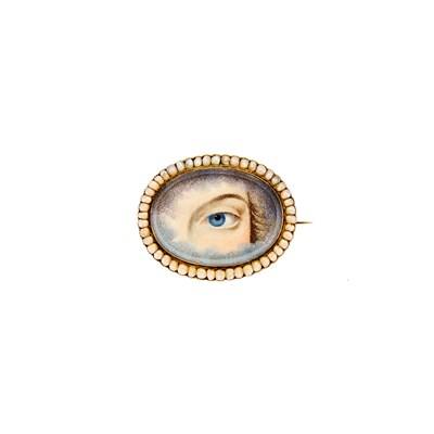 Lot 1182 - Antique Low Karat Gold and Split Pearl 'Lover's Eye' Brooch