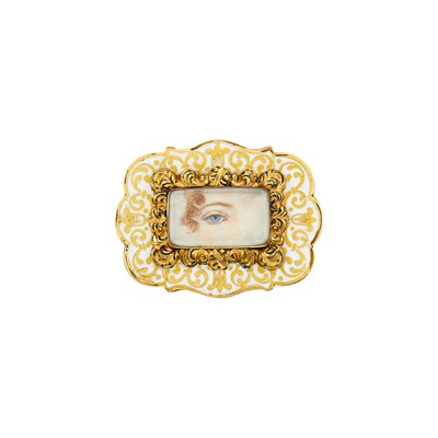 Lot 1185 - Antique Gold-Filled and White Enamel 'Lover's Eye' Brooch