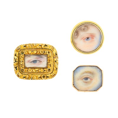 Lot 1188 - Antique Three Gold 'Lover's Eye' Pins