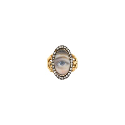 Lot 1189 - Antique Gold, Low Karat Gold, Silver and Diamond 'Lover's Eye' Ring