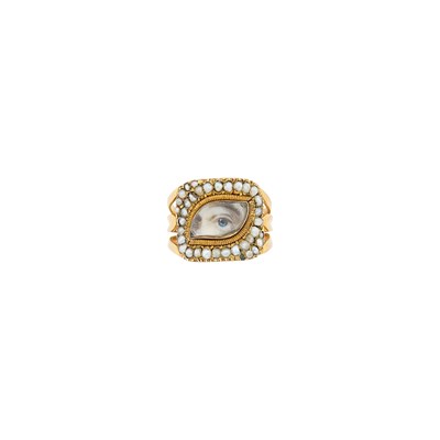 Lot 1192 - Antique Low Karat Gold and Seed Pearl 'Lover's Eye' Ring