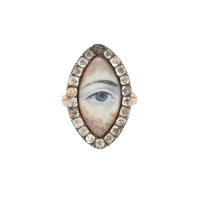 Lot 1191 - Antique Low Karat Gold, Silver and White Topaz 'Lover's Eye' Ring