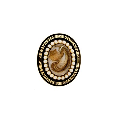 Lot 1172 - Gold, Enamel and Split Pearl Memoriam Brooch