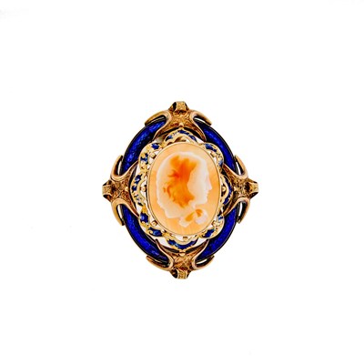 Lot 1186 - Antique Low Karat Gold, Enamel and Sardonyx Cameo Pendant-Brooch