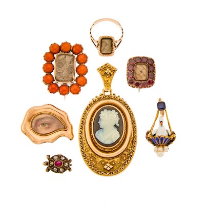 Lot 1194 - Group of Antique Gold, Low Karat Gold, Silver and Gem-Set Jewelry