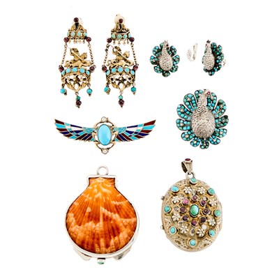 Lot 2157 - Group of Silver, Metal, Turquoise and Gem-Set Jewelry