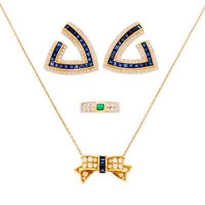 Lot 1096 - Group of Gold, Sapphire, Emerald and Diamond Jewelry