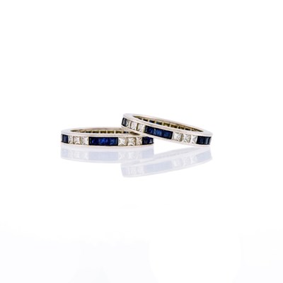 Lot 1150 - Pair of Platinum, Sapphire and Diamond Band Rings