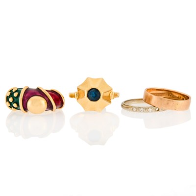 Lot 1258 - Group of Gold, Low Karat Gold, Enamel and Gem-Set Rings