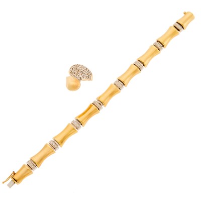 Lot 1075 - Two-Color Gold and Diamond Ring and Bracelet