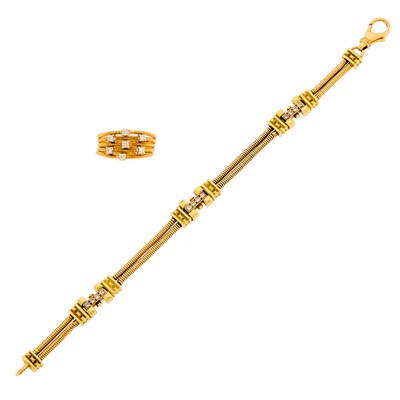 Lot 1053 - Two-Color Gold and Diamond Bracelet and Marco Bicego Diamond Ring