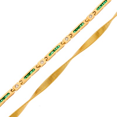 Lot 1057 - Gold, Emerald and Diamond Bracelet and Marco Bicego Gold Bracelet