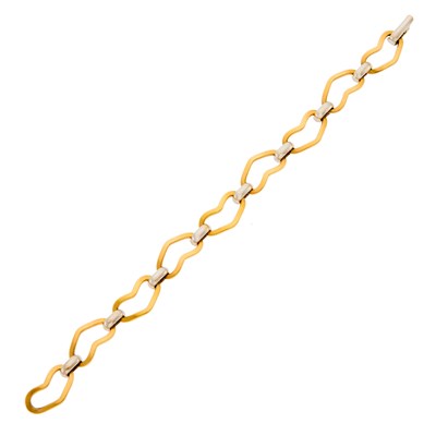 Lot 1009 - Two-Color Gold Heart Link Bracelet