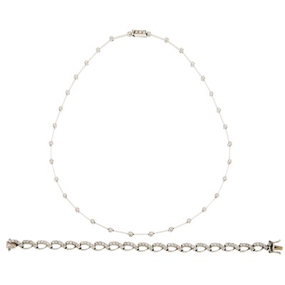 Lot 1130 - White Gold and Diamond Necklace and Bracelet