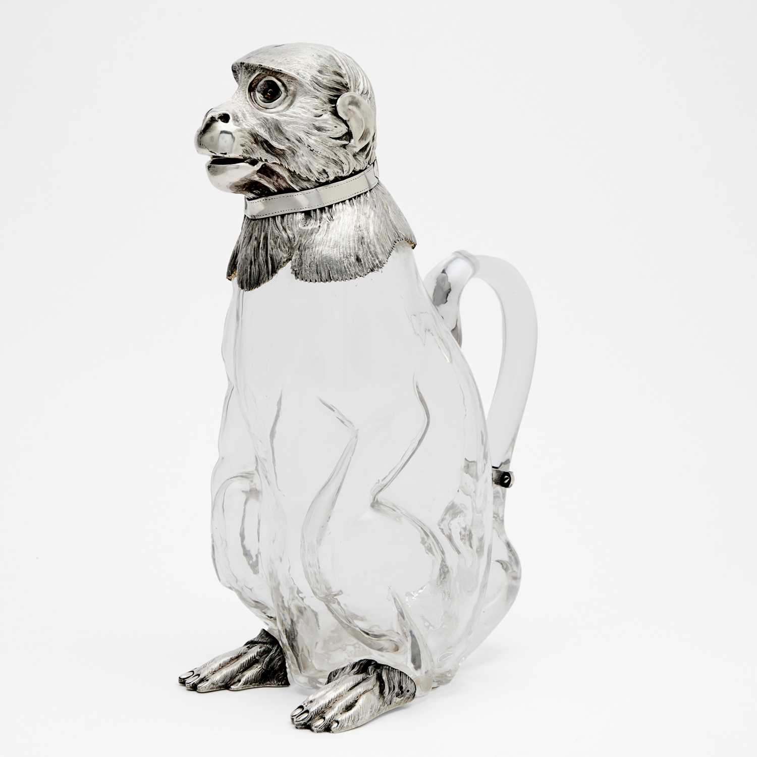 Lot 117 - Victorian Sterling Silver Mounted Glass Novelty Monkey Form Decanter