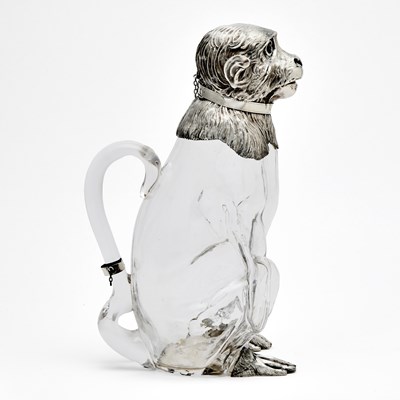 Lot 117 - Victorian Sterling Silver Mounted Glass Novelty Monkey Form Decanter
