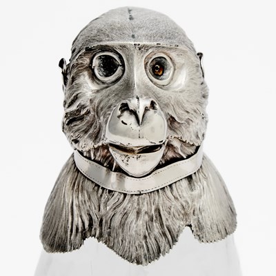 Lot 117 - Victorian Sterling Silver Mounted Glass Novelty Monkey Form Decanter
