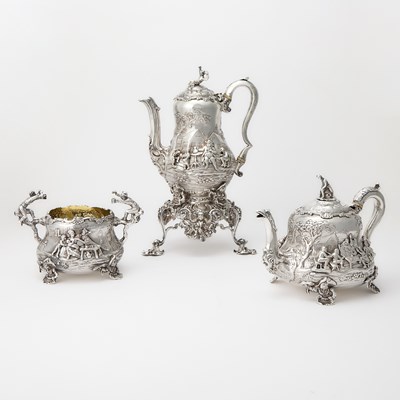 Lot 1136 - Victorian Sterling Silver "Teniers" Pattern Part Tea and Coffee Service