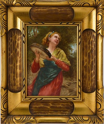 Lot 576 - German Porcelain Plaque of a Tambourine Dancer