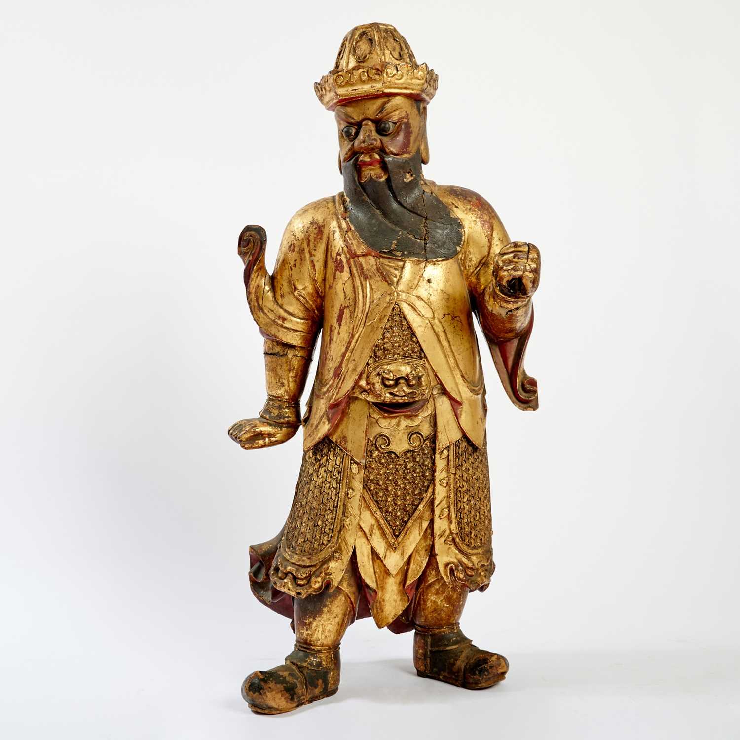 Lot 145 - A Large Chinese Gilt Lacquered Wood Figure of a Guardian