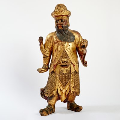 Lot 145 - A Large Chinese Gilt Lacquered Wood Figure of a Guardian