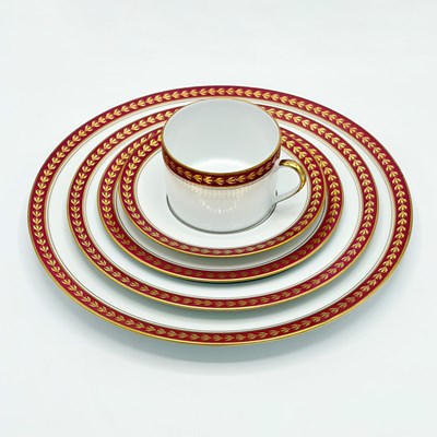 Lot 1091 - Bernardaud Limoges "Pouilly Red" Pattern Porcelain Dinner Service