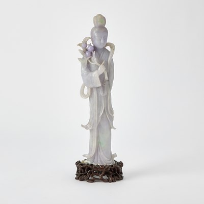 Lot 28 - A Chinese Lavender Jadeite Figure of a Meiren