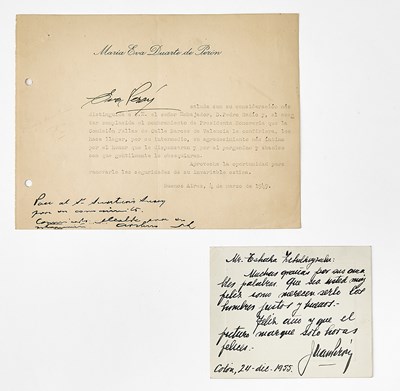 Lot 173 - Items signed by Eva Perón and Juan Perón
