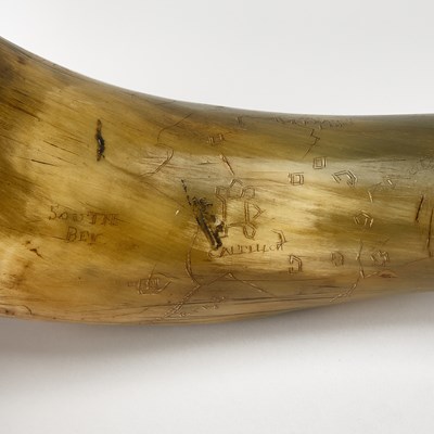 Lot 3 - An American Revolution map-engraved powder horn dated from Ticonderoga in 1777