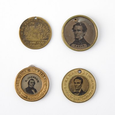 Lot 41 - Lincoln presidential campaign ferrotypes and commemorative mourning buttons