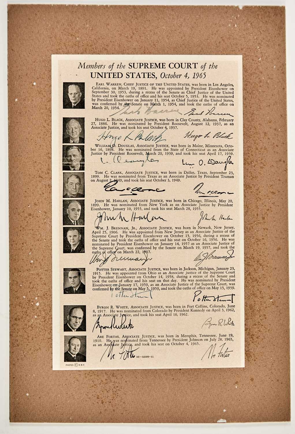 Lot 81 - Signatures of the Warren Court Justices